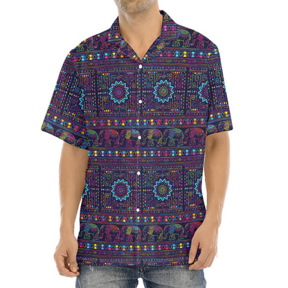 Colorful Indian Elephant Pattern Print Aloha Shirt