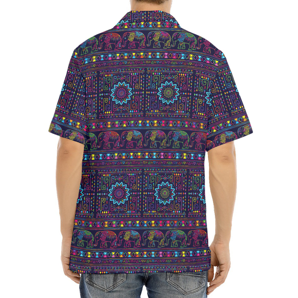Colorful Indian Elephant Pattern Print Aloha Shirt