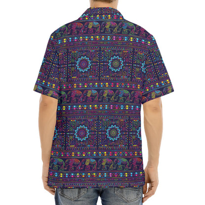 Colorful Indian Elephant Pattern Print Aloha Shirt