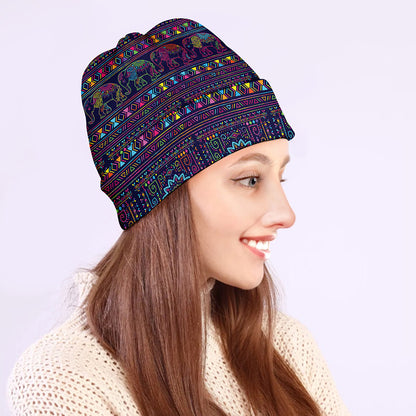 Colorful Indian Elephant Pattern Print Beanie