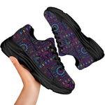 Colorful Indian Elephant Pattern Print Black Chunky Shoes