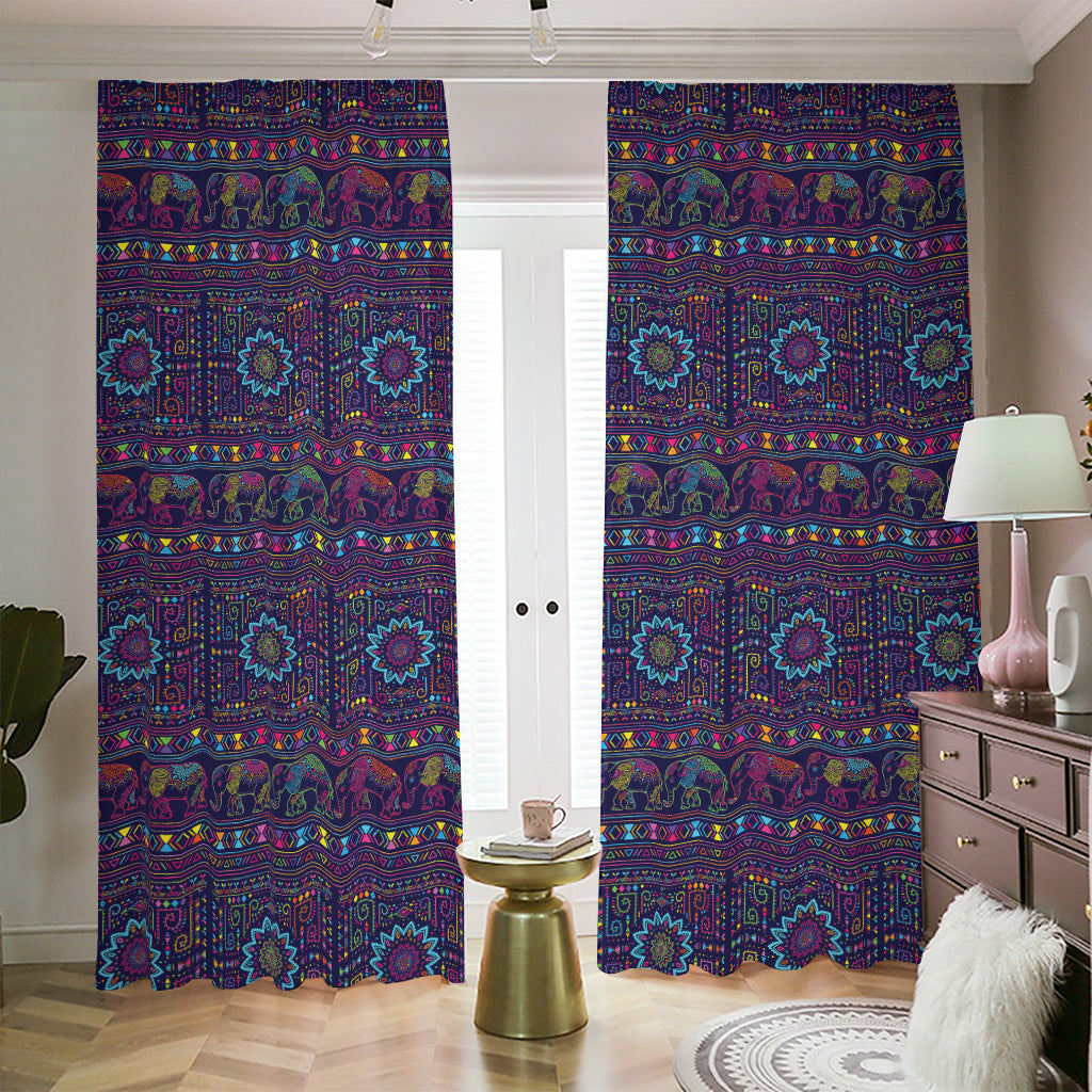 Colorful Indian Elephant Pattern Print Blackout Pencil Pleat Curtains