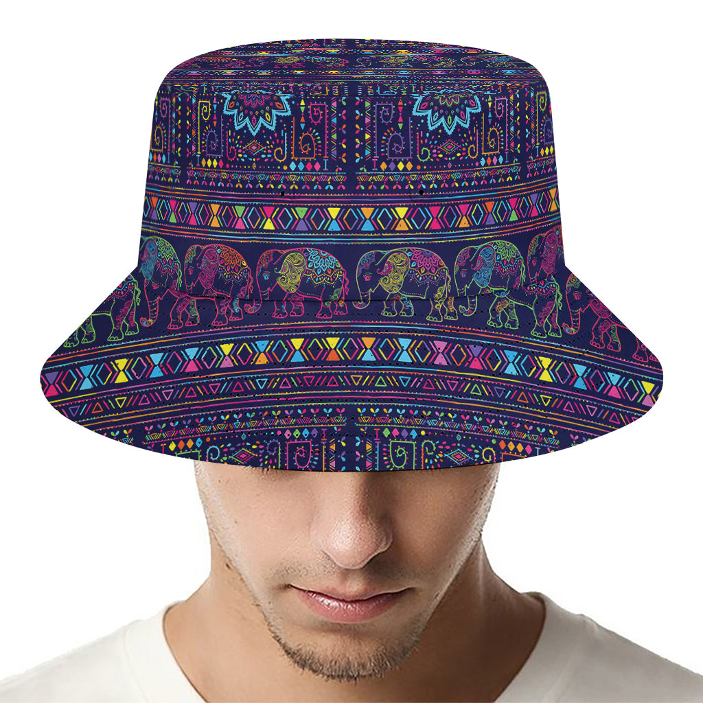 Colorful Indian Elephant Pattern Print Bucket Hat