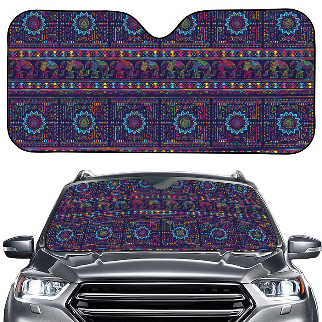 Colorful Indian Elephant Pattern Print Car Windshield Sun Shade