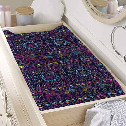 Colorful Indian Elephant Pattern Print Changing Pad Cover