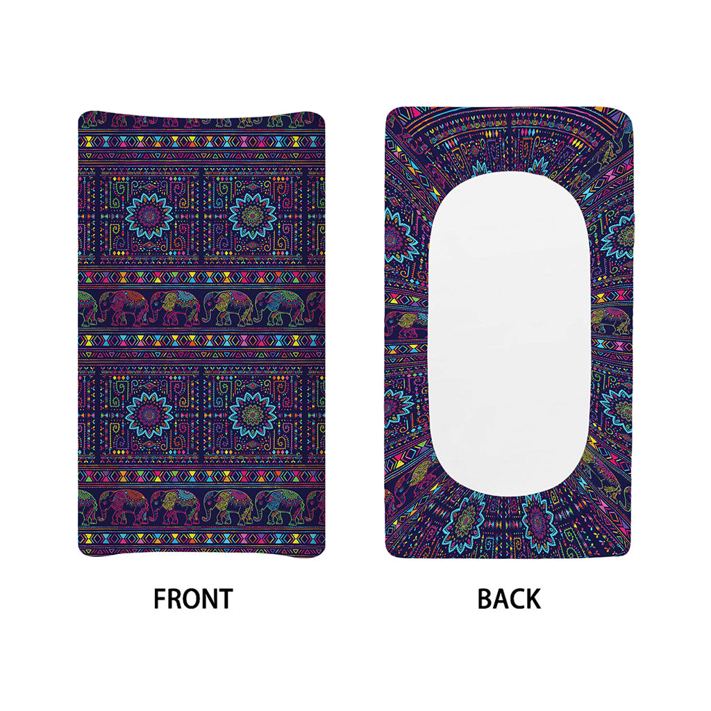 Colorful Indian Elephant Pattern Print Changing Pad Cover