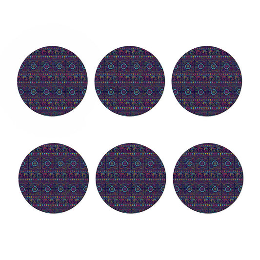 Colorful Indian Elephant Pattern Print Coaster Set