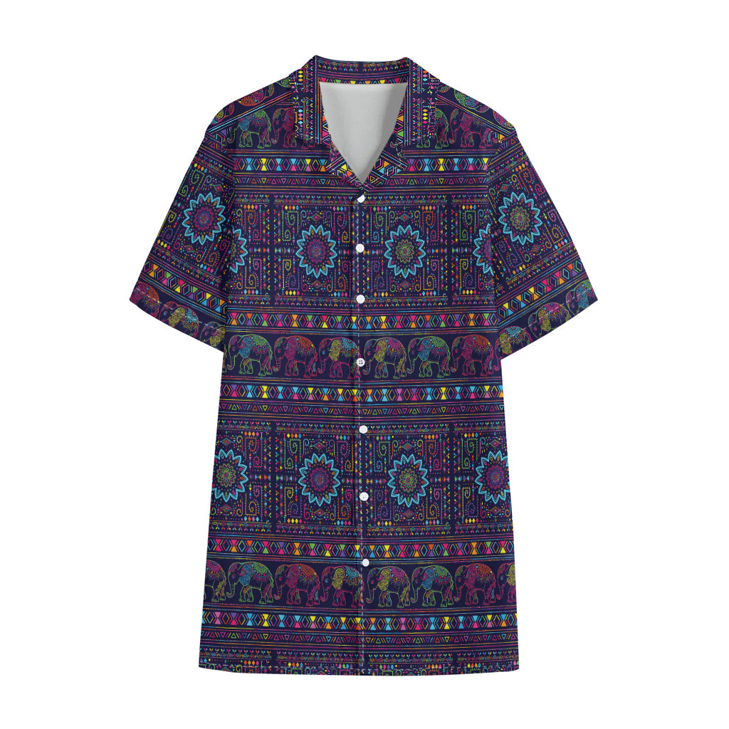 Colorful Indian Elephant Pattern Print Cotton Hawaiian Shirt