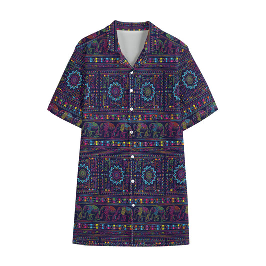 Colorful Indian Elephant Pattern Print Cotton Hawaiian Shirt