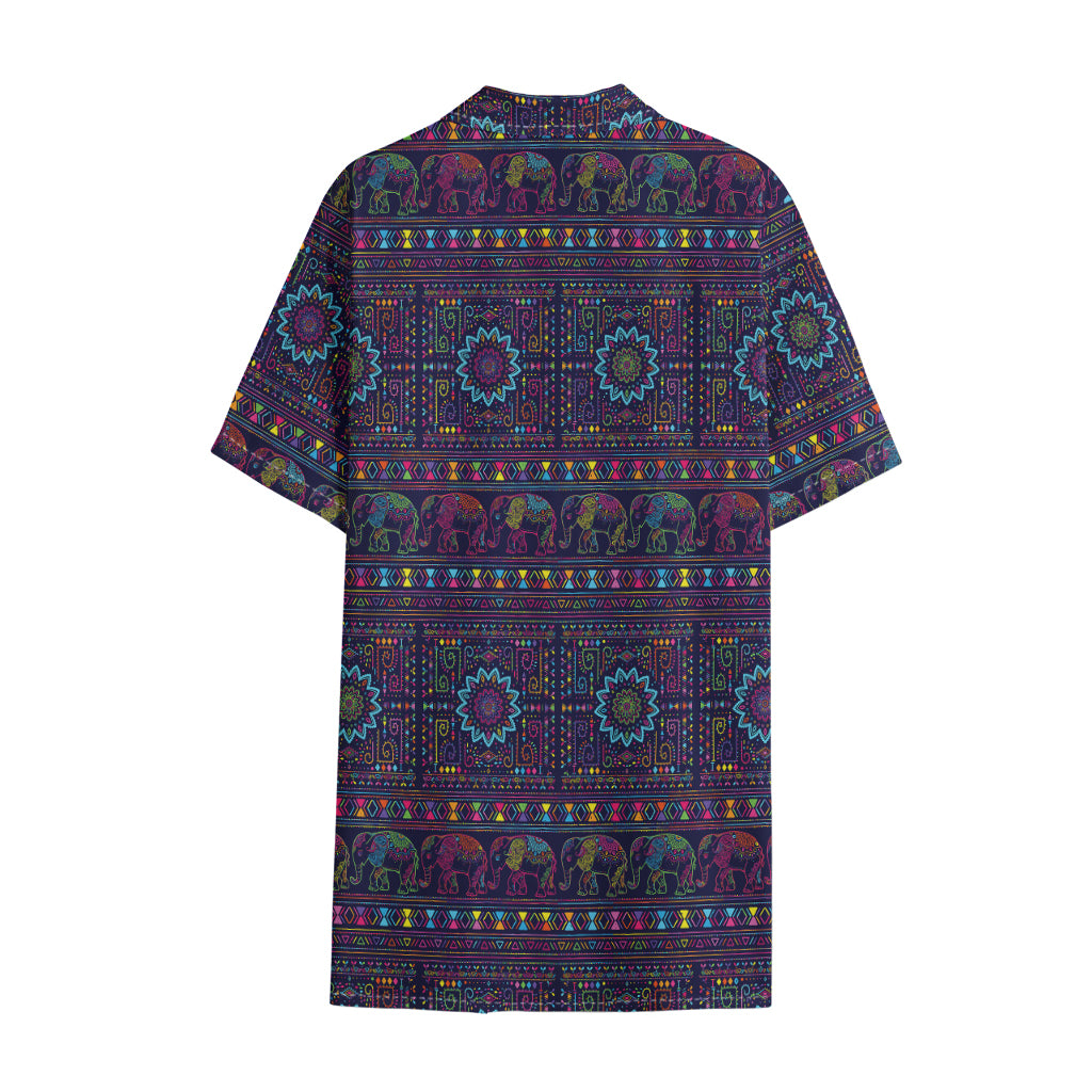Colorful Indian Elephant Pattern Print Cotton Hawaiian Shirt