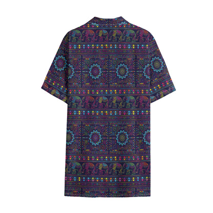 Colorful Indian Elephant Pattern Print Cotton Hawaiian Shirt