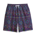 Colorful Indian Elephant Pattern Print Cotton Shorts