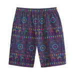 Colorful Indian Elephant Pattern Print Cotton Shorts