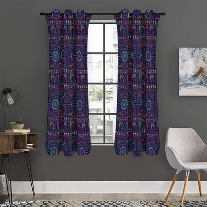 Colorful Indian Elephant Pattern Print Curtain