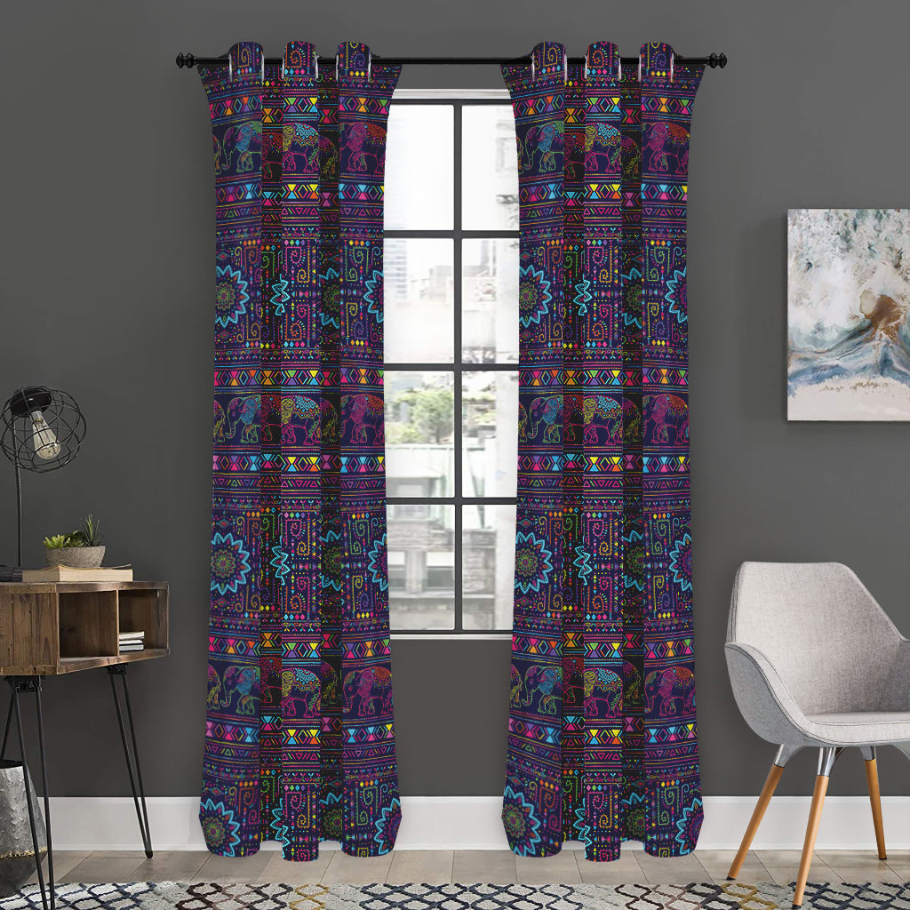 Colorful Indian Elephant Pattern Print Curtain