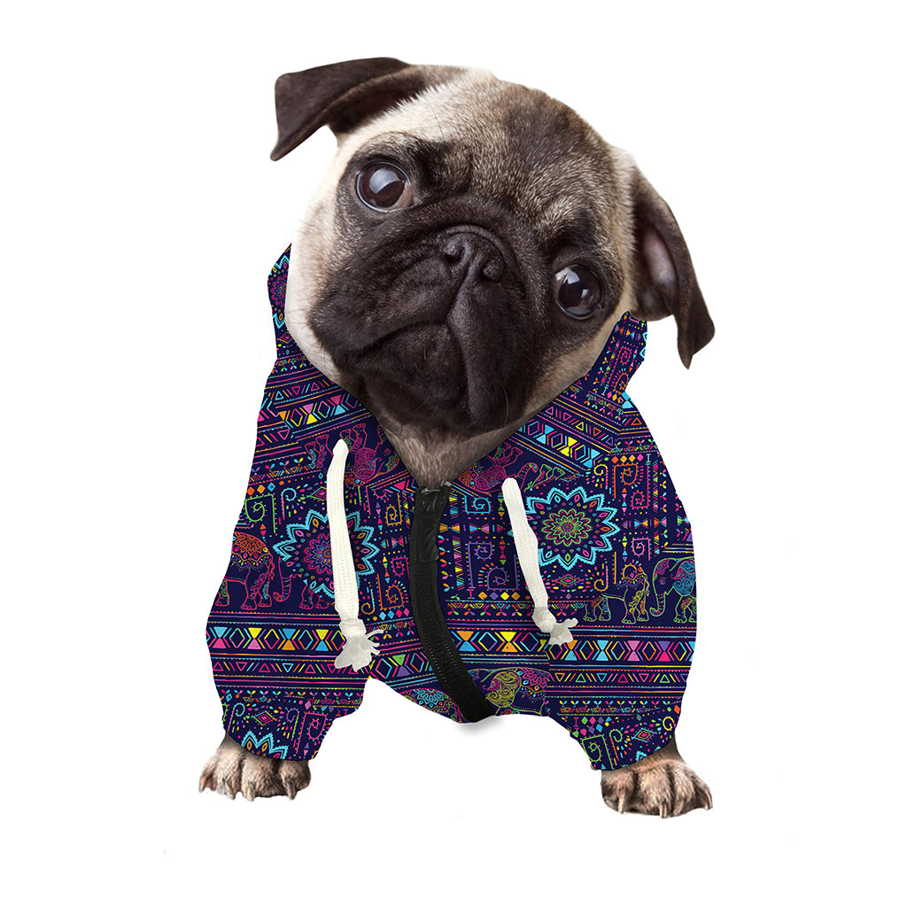 Colorful Indian Elephant Pattern Print Dog Zip Up Hoodie