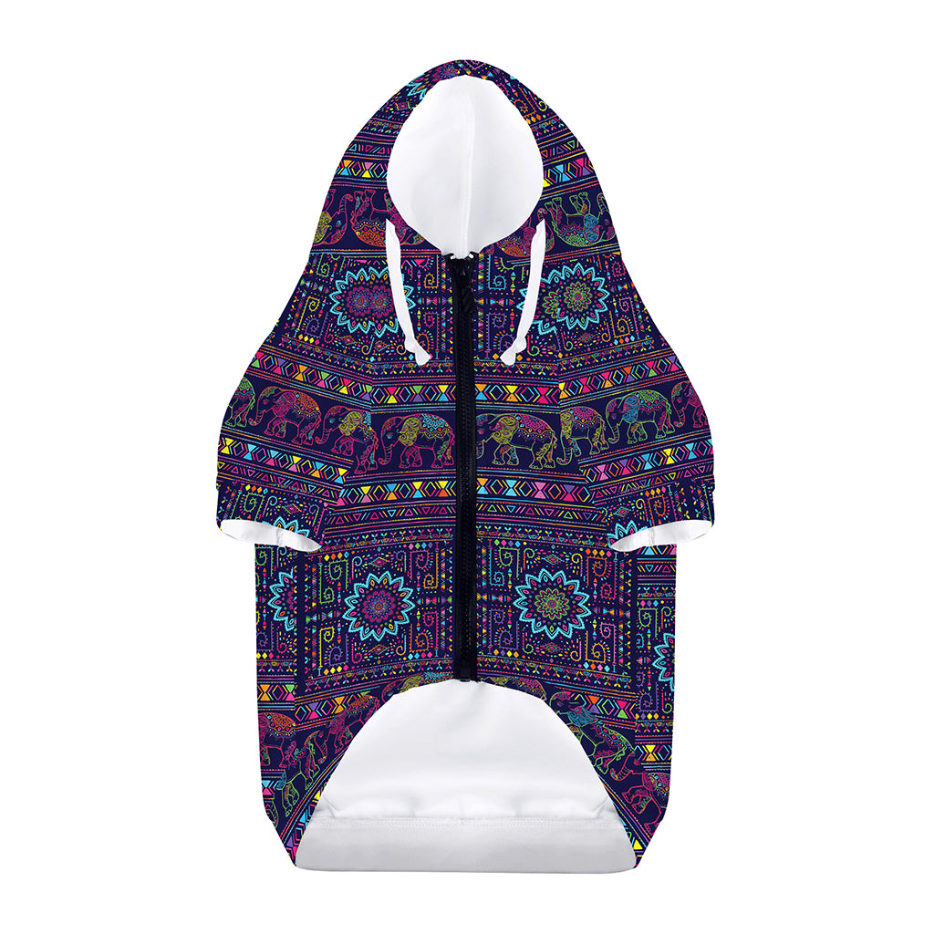 Colorful Indian Elephant Pattern Print Dog Zip Up Hoodie
