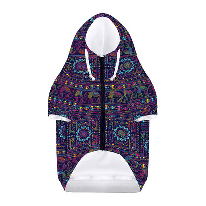 Colorful Indian Elephant Pattern Print Dog Zip Up Hoodie