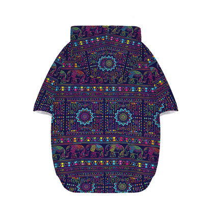 Colorful Indian Elephant Pattern Print Dog Zip Up Hoodie