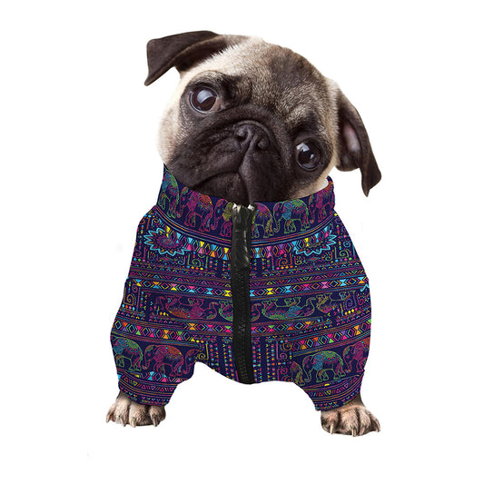 Colorful Indian Elephant Pattern Print Dog Zip Up Jacket