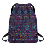 Colorful Indian Elephant Pattern Print Drawstring Backpack