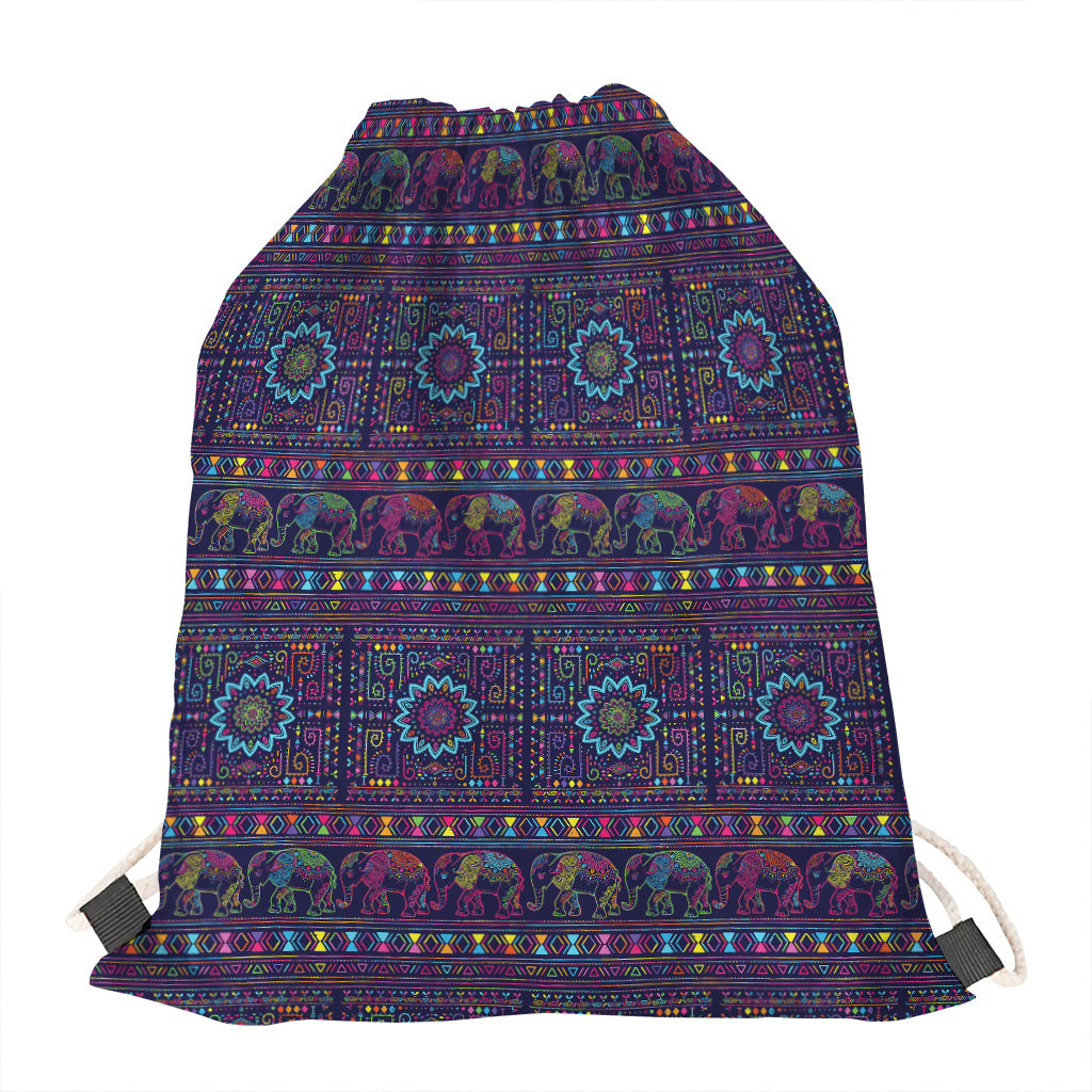 Colorful Indian Elephant Pattern Print Drawstring Bag