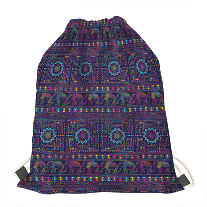 Colorful Indian Elephant Pattern Print Drawstring Bag