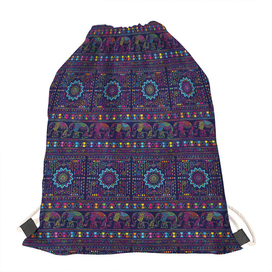 Colorful Indian Elephant Pattern Print Drawstring Bag