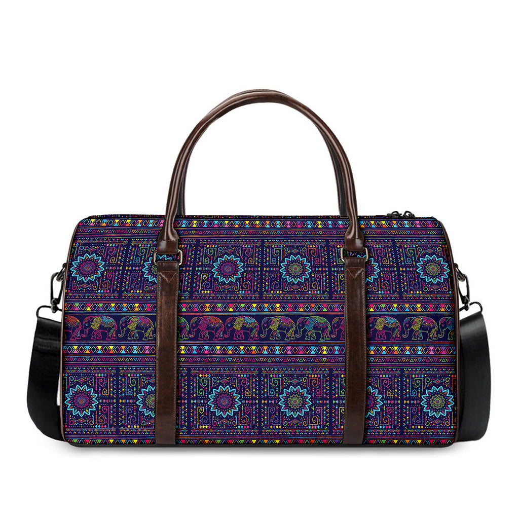 Colorful Indian Elephant Pattern Print Duffle Bag