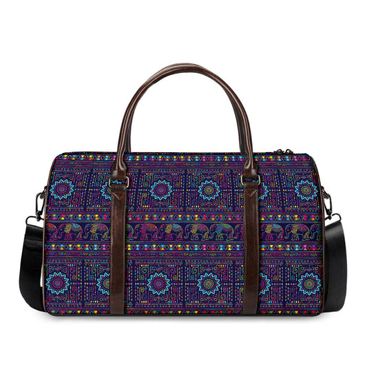 Colorful Indian Elephant Pattern Print Duffle Bag