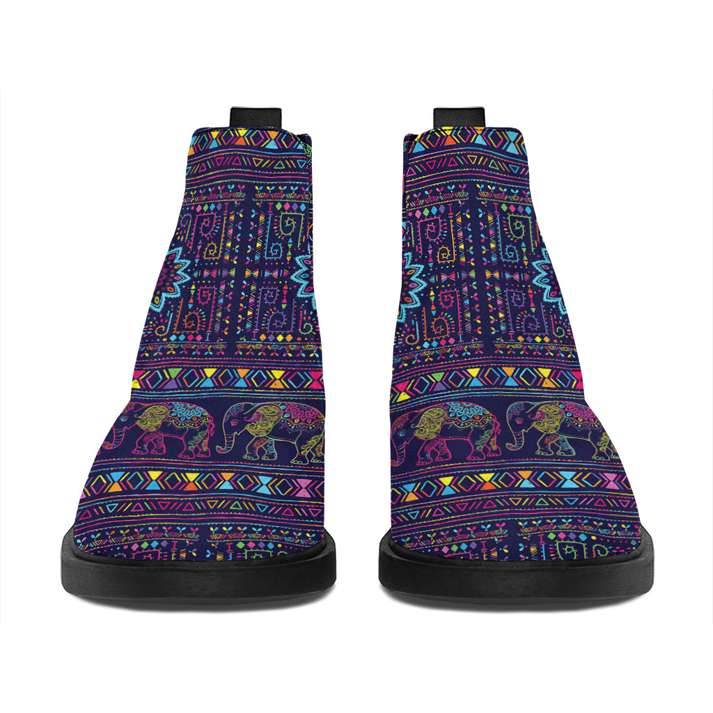 Colorful Indian Elephant Pattern Print Flat Ankle Boots