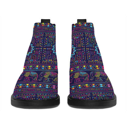 Colorful Indian Elephant Pattern Print Flat Ankle Boots