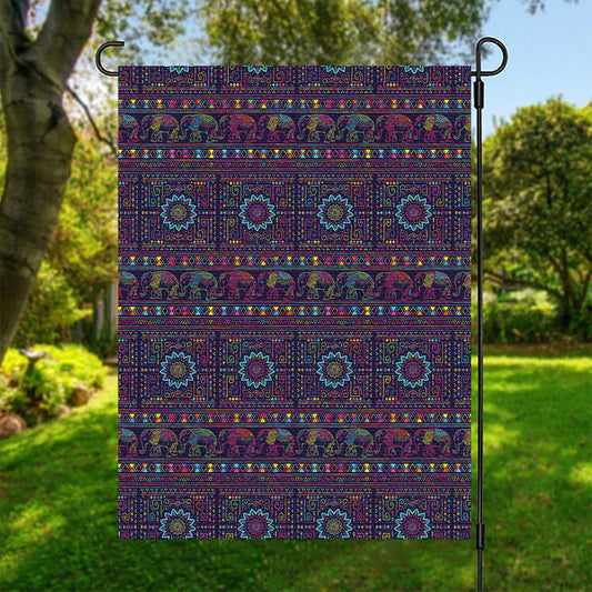 Colorful Indian Elephant Pattern Print Garden Flag