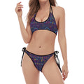Colorful Indian Elephant Pattern Print Halter Scoop Tie Side Bikini