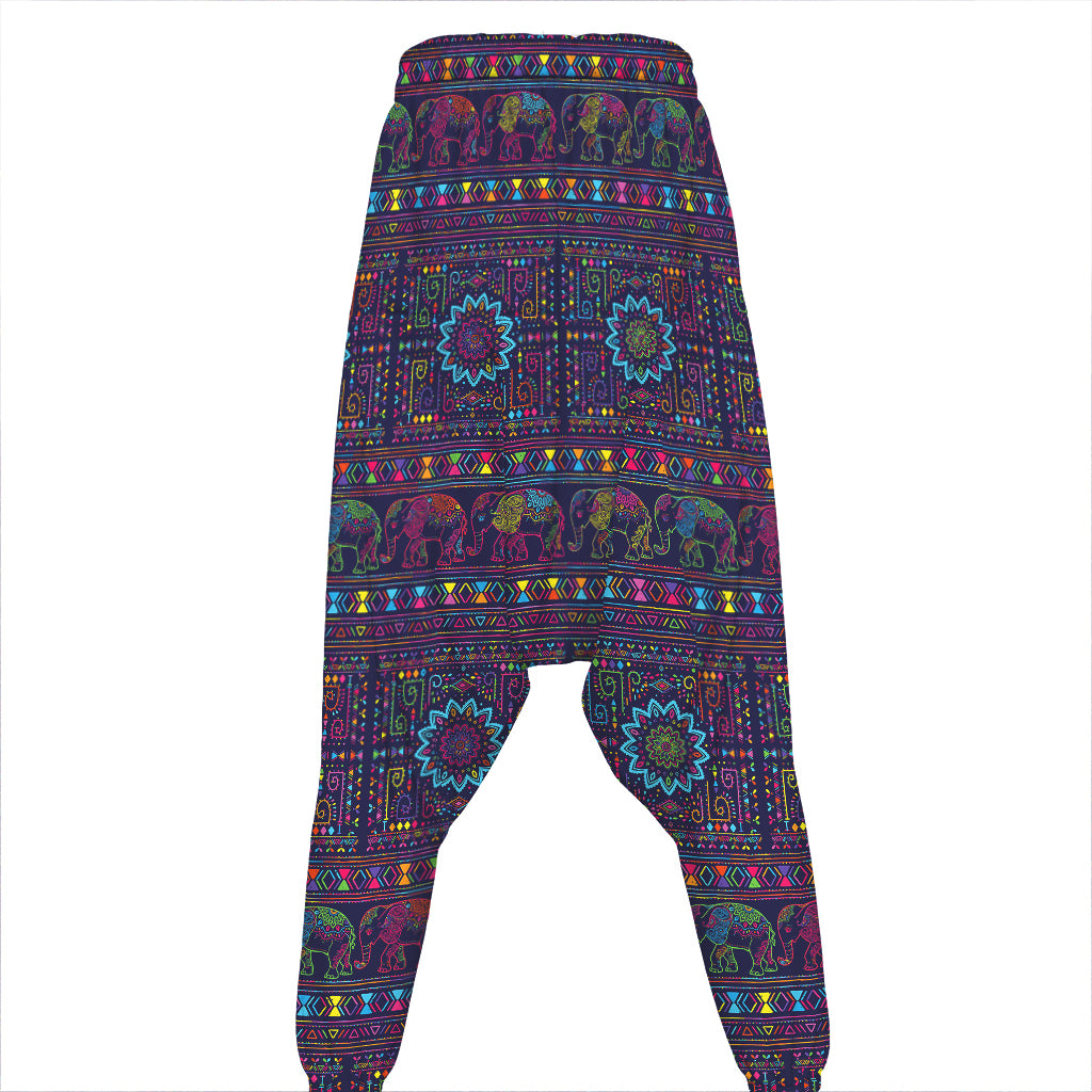 Colorful Indian Elephant Pattern Print Hammer Pants