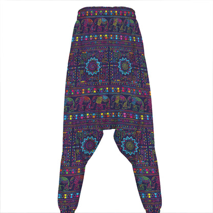 Colorful Indian Elephant Pattern Print Hammer Pants