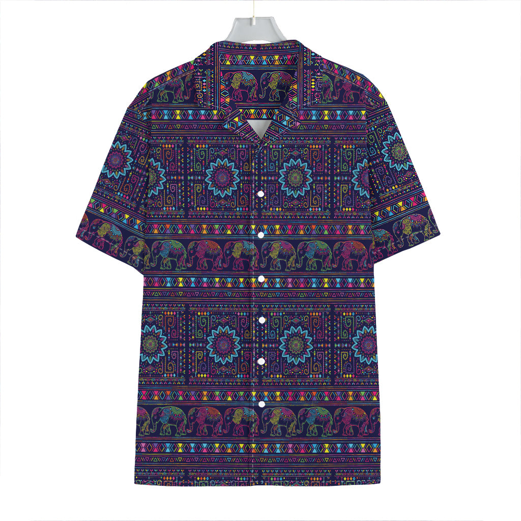 Colorful Indian Elephant Pattern Print Hawaiian Shirt