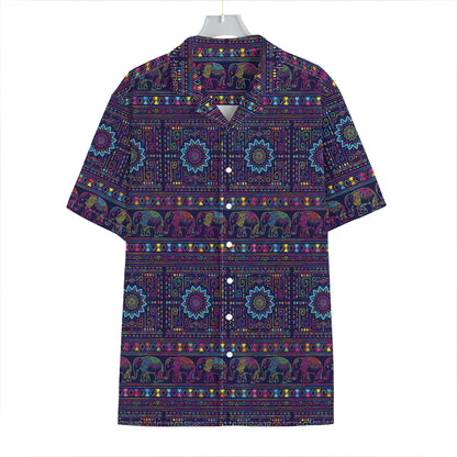Colorful Indian Elephant Pattern Print Hawaiian Shirt