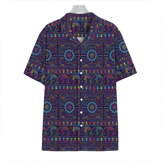 Colorful Indian Elephant Pattern Print Hawaiian Shirt