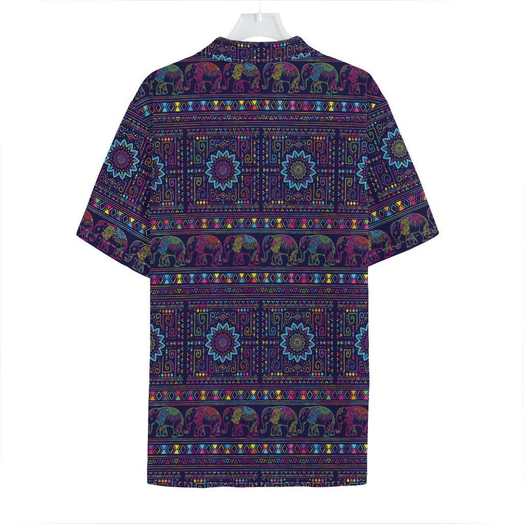 Colorful Indian Elephant Pattern Print Hawaiian Shirt