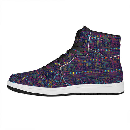 Colorful Indian Elephant Pattern Print High Top Leather Sneakers
