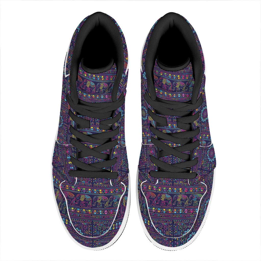 Colorful Indian Elephant Pattern Print High Top Leather Sneakers