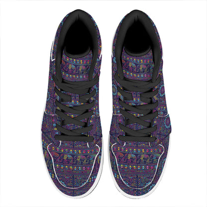 Colorful Indian Elephant Pattern Print High Top Leather Sneakers