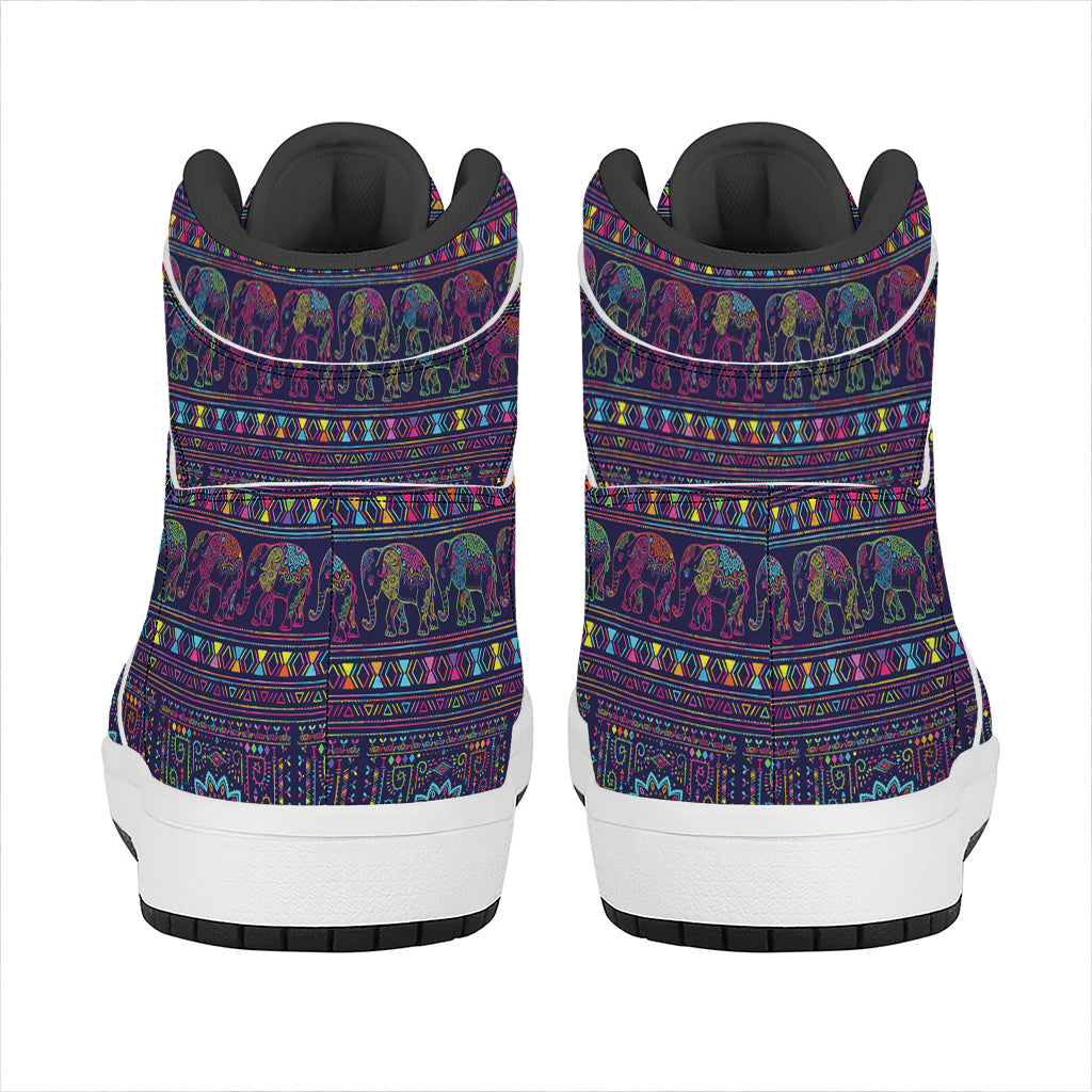 Colorful Indian Elephant Pattern Print High Top Leather Sneakers