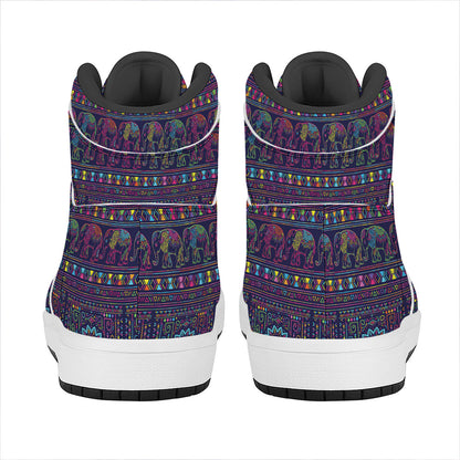 Colorful Indian Elephant Pattern Print High Top Leather Sneakers
