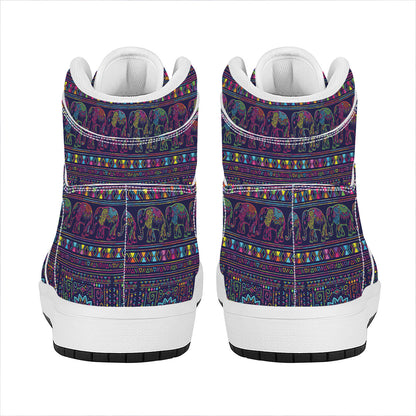 Colorful Indian Elephant Pattern Print High Top Leather Sneakers