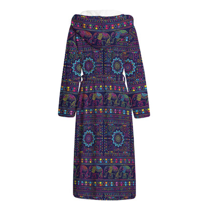 Colorful Indian Elephant Pattern Print Hooded Bathrobe