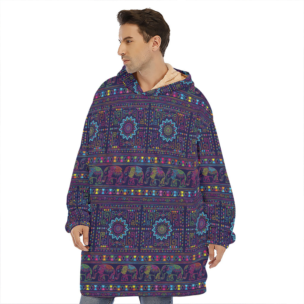 Colorful Indian Elephant Pattern Print Hoodie Blanket