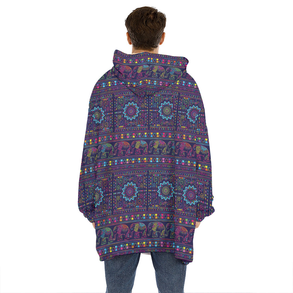 Colorful Indian Elephant Pattern Print Hoodie Blanket