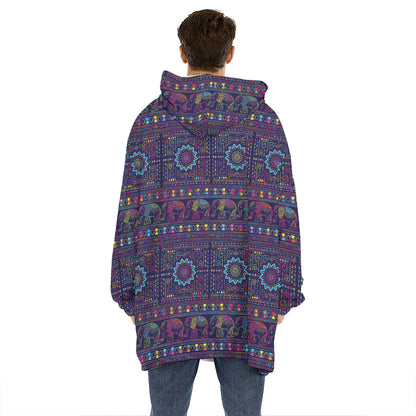 Colorful Indian Elephant Pattern Print Hoodie Blanket